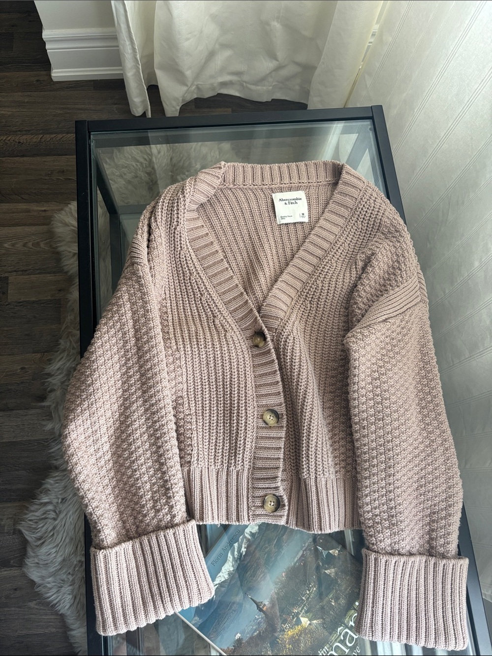 Abercrombie & Fitch Blush Cropped Chunky Knit Cardigan